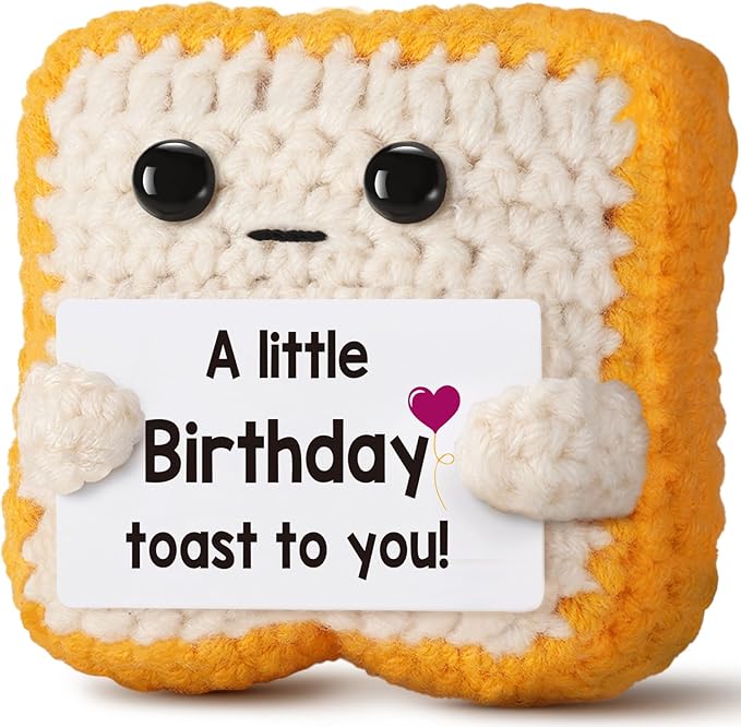 A little Birthday Toast to you - Funny Happy Birthday Gifts for Women, Men, Mom, Dad, Girls, Boys - Unique Crochet Toast Gift Card - Cute Keepsake & Desk Decor Alternative for Her, Him, Best Friend