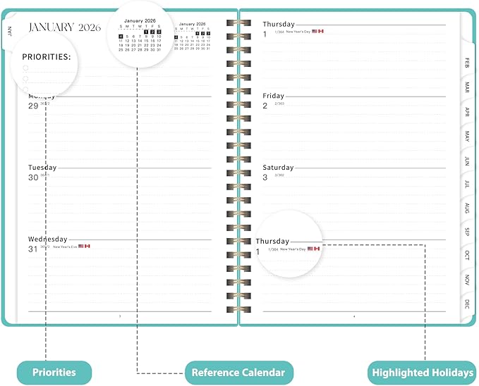 2026 Planner, Weekly and Monthly Calendar Academic Planner, Jan 2026 - Dec 2026, Planning Agenda Book for Desk Accessories and School Supplies - A5 (6.3'' x 8.5'')