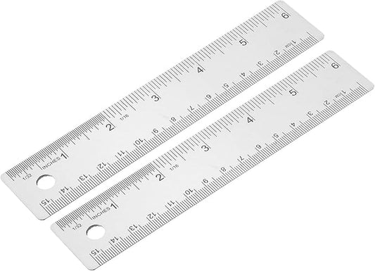 PATIKIL 6 Inch Stainless Steel Ruler Straight Edge Ruler, 2 Pcs Cork Backing Non-Slip Metal Ruler with Inches Centimeter Metric Measuring Tools for Office