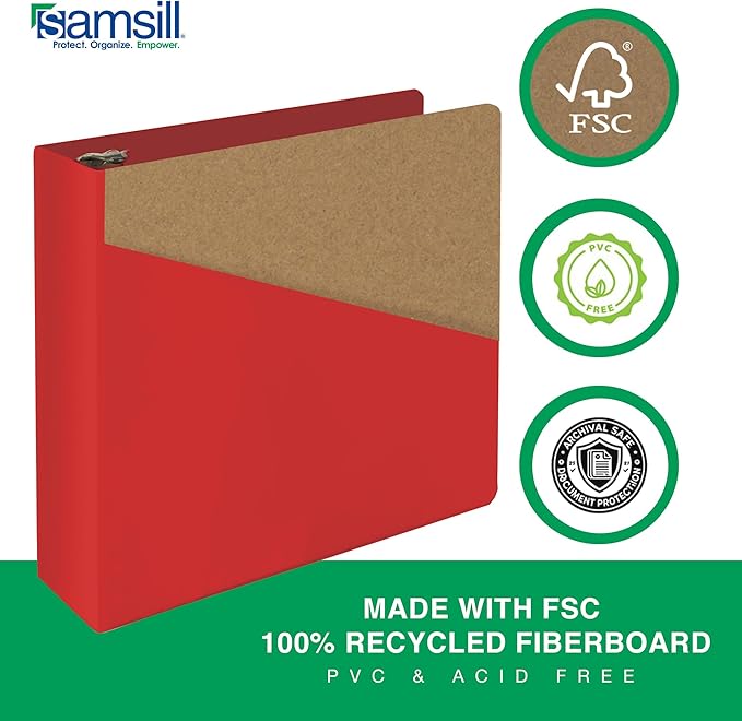 Samsill Durable 3 Inch Binder, Made in The USA, D Ring Binder, Customizable Clear View Cover, Ruby Red, Holds 625 Pages