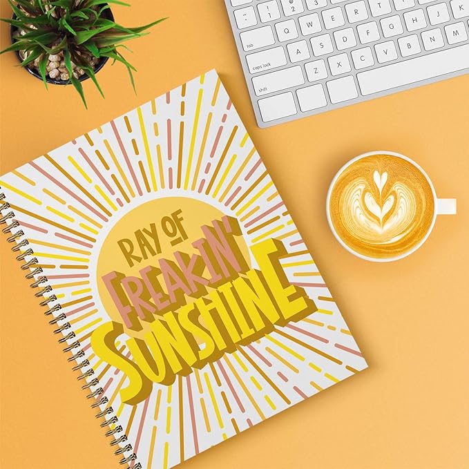 Ray Of Freakin Sunshine Spiral Notebook / 8.5" x 11" Journal / 120 College Ruled Pages/Durable Gloss Laminated Softcover/Gold Wire-o Spiral Binding/Made in the USA