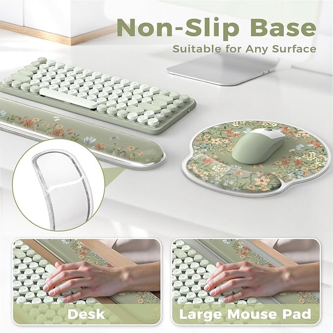 iCasso Gel Wrist Rest for Keyboard and Mouse,Ergonomic Mouse Pad Wrist Support for Typing Pain Relief,Silicone Keyboard Cushion Hand Arm,Cute Computer Wrist Rest for Women Girl