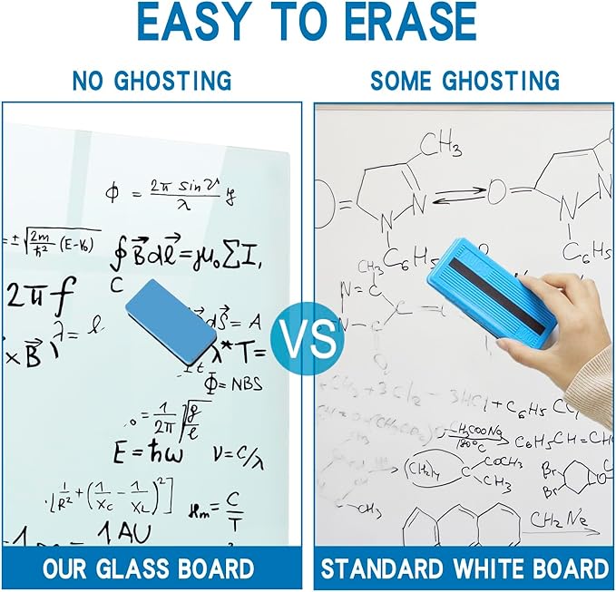 Glass Magnetic Dry-Erase Board - 48 x 36 Inches Hanging Glass Whiteboard for Wall, Large Frameless Magnetic White Board for Office, Home & School