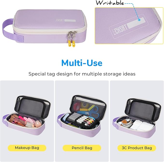 ECHSRT Pencil Case for Men Women, Large Pen Bag for Adults, Portable Pencil Pouch Aesthetic with Handle, Zipper Cases for Office Organizer Purple for Girls