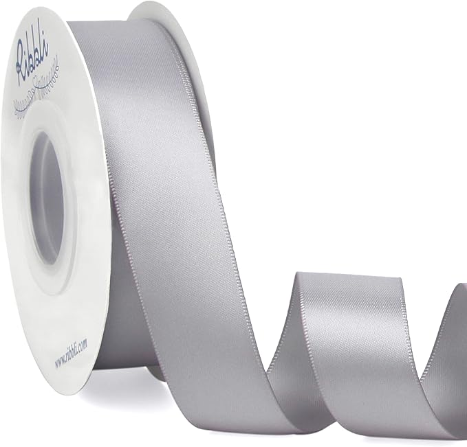 Ribbli Silver Double Faced Satin Ribbon,1” x Continuous 25 Yards,Use for Bows Bouquet,Gift Wrapping,Baby Shower,Floral Arrangement