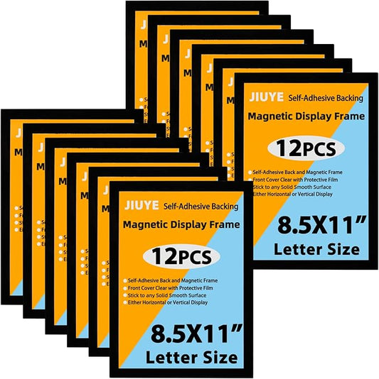 8.5x11 Magnetic Sign Holder Wall Mount,Self-Adhesive Plastic Display Frames,Clear PVC Sign Holder with Magnet Strip Border for Window/Door/Fridge/Document Notice Paper(12Pcs,Black)