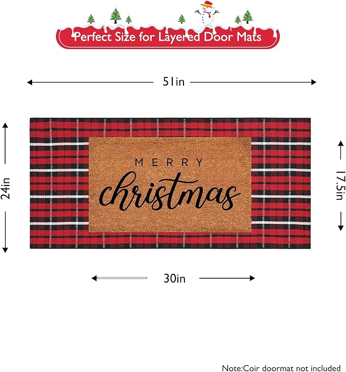 Buffalo Plaid Outdoor Rug Runner 24"x 51",Christmas Washable Checkered Front Door Mat, Cotton Woven Winter Indoor Floor Rugs for Porch Entryway Kitchen Holiday Decor(Black and Red)