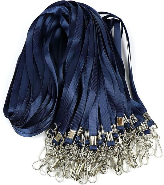 Beebel Navy Blue Lanyards 100 Pcs Lanyard for Id Badges Flat Lanyard with Badge Clip with J-Hook (Navy Blue)