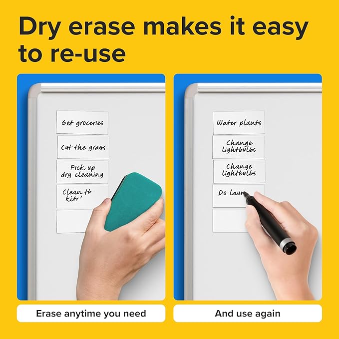 Dry Erase Magnetic Labels - Reusable Sticky Notes - Magnetic Notepads for Refrigerator (White, 25)