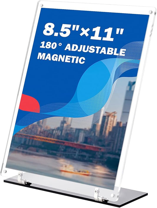 8.5"x11" Acrylic Sign Holder, 180°Adjustable Double-Sided Table Paper Display Stands For Office, Magnetic Clear Code Sign Menu Holder For Store