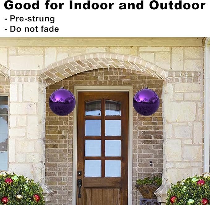 Purple 8.0" Extra Large Christmas Ornaments - Christmas Tree Decoration Balls Shatterproof Hanging Shiny Balls for Birthday Holiday Wedding Decorations Set of 2pcs