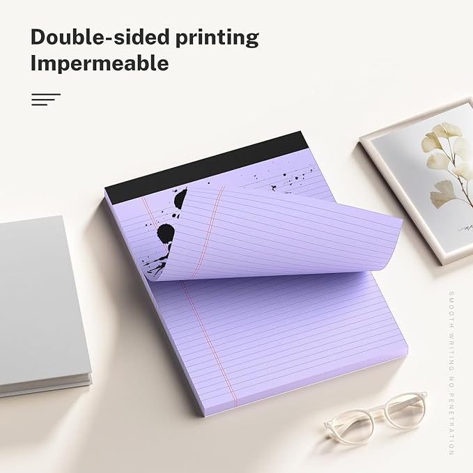 300 Sheets Purple Legal Pads 8.5 x 11 College Ruled Paper 6-Pack Note Pad Narrow Ruled 50 Sheets per Notepad Perforated Writing Pad Durable Sturdy Back 8x11 Pads of Paper