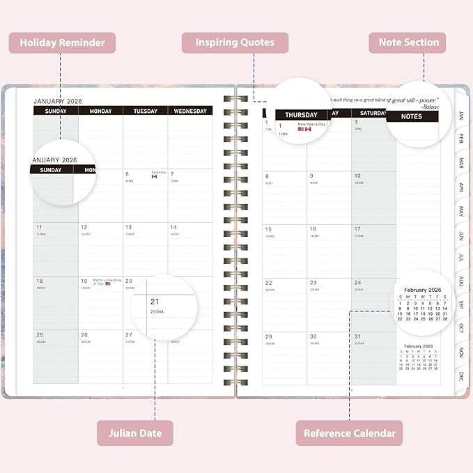 2026 Planner, Weekly and Monthly Calendar Agenda Book, Jan 2026 - Dec 2026, Hardcover Planning Academic Planner for Office School Supplies and Desk Accessories - Letter Size (8.5'' x 11'')