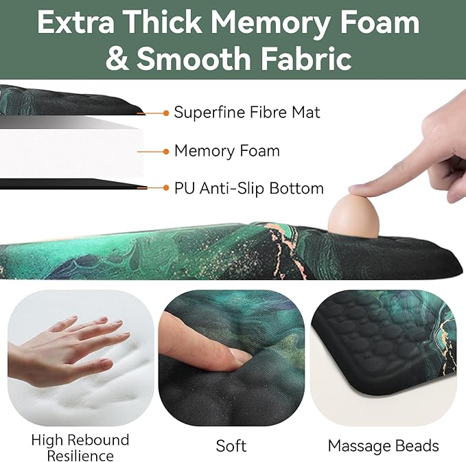 Ospelelf Mouse Pad with Wrist Rest Ergonomic Computer Comfortable Pain Relief Elevated Mousepad Wrist Support Green Gold