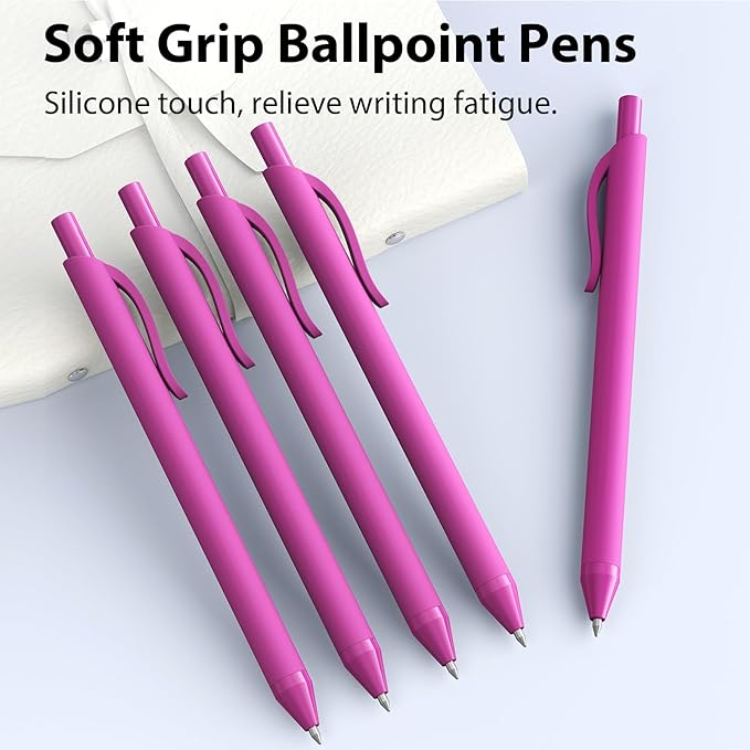 52 Pcs Pens Bulk - 1.0MM Ballpoint Pens Pink Ink | Medium Point Smooth Writing, No Bleed Retractable Ball Point Pen for Office School (Pink - 52Pcs)