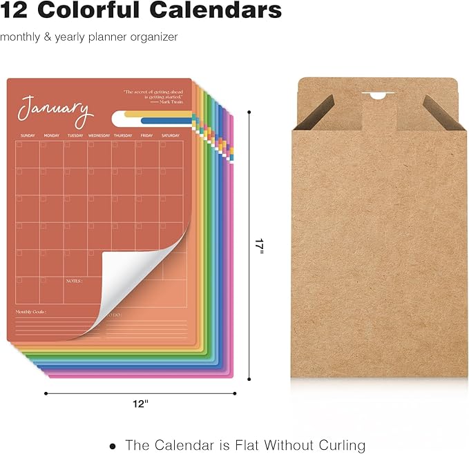 Ospelelf Undated Wall Calendar Dry Erase 12 Month, 12" x 17" Laminated Calendar Monthly Office Calendar 2025, 12 Sheets