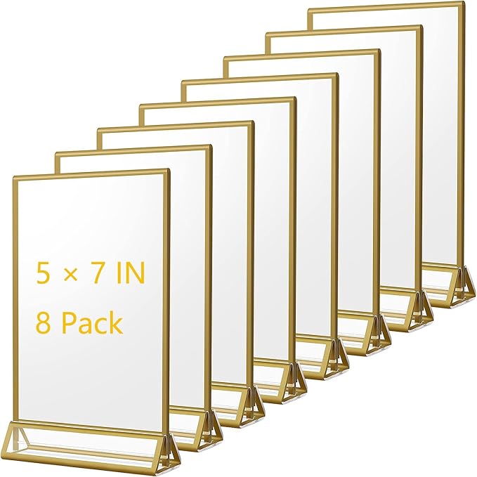 5x7 Table Number Holders Gold Picture Frames Clear Acrylic Sign Holder Double Sided Table Menu Stands for Wedding Numbers Frames, Photos and Art Display