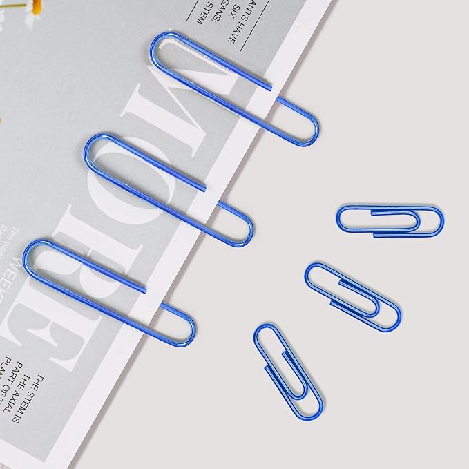 Vinaco Blue Paper Clips, 400PCS Assorted Sizes, 1.3" & 2" Paper Clips, Durable & Rustproof, Coated, Great for Office & School