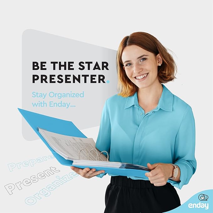 3 Inch Binder 3 Ring Binders Blue, Slant D-Ring 3” Clear View Cover with 2 Inside Pockets, Heavy Duty Colored School Supplies Office and Home Binders – by Enday