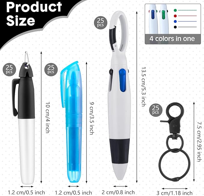 Sherr 25 Sets Retractable Nurse Pens with Mini Highlighter Permanent Marker Keychain Clip Badge Reel Pen Accessories for Nursing Students Medical Staff Office Stocking Stuffer Gift(Black Blue)