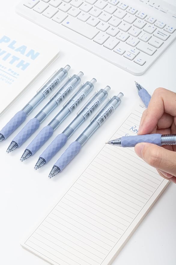 Retractable Gel Pens Clicker, Medium Point 0.7, Premium Comfort Grip for Smooth Writing Planner and School Supplies (Blue, 1 Count (Pack of 8))