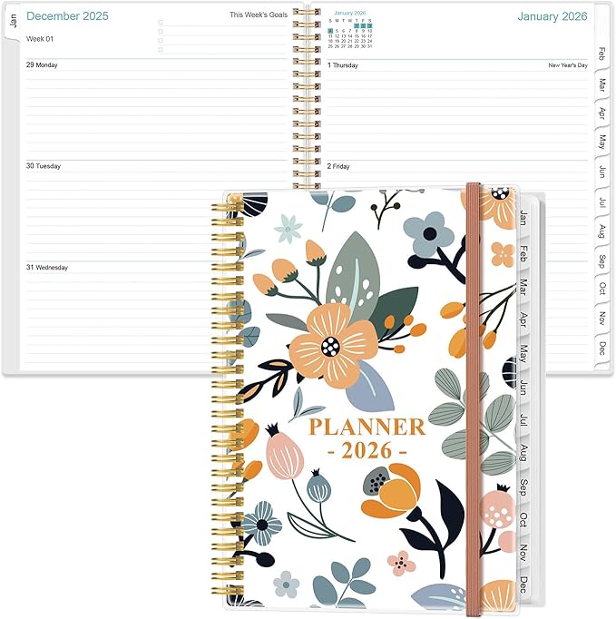 2026 Planner - Planner 2026 from January 2026 to December 2026 with 12 Monthly Tabs, Flexible Cover, Inner Pocket, 8.5" x 11", Rose Flowers