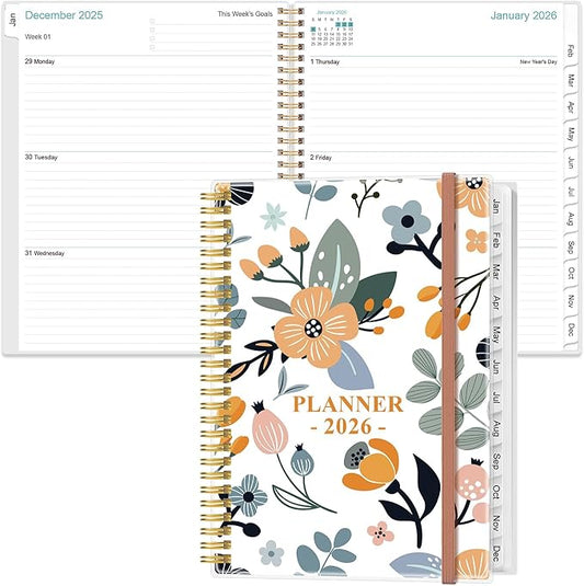 2026 Planner - Planner 2026 from January 2026 to December 2026 with 12 Monthly Tabs, Flexible Cover, Inner Pocket, 8.5" x 11", Rose Flowers