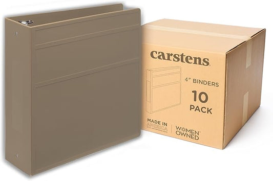 Carstens 4-Inch Heavy Duty 3-Ring Binder - Side Opening, Sand, Durable Plastic, No-Gap Rings, Waterproof Cover, No Pockets, Holds 600 US Letter Sheets, BPA-Free, Made in USA (1846-3R), Case of 10