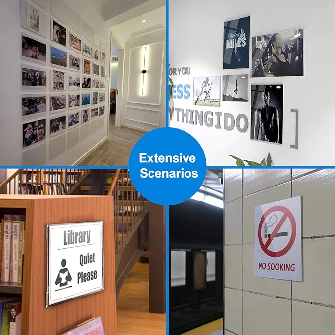 30 Pcs Acrylic Sign Holder 11 x 8.5, Horizontal Wall Mount Sign Holders with Adhesive, Clear Plastic Frames Paper Display Sign Holders for Office, Home, Store, Restaurant - No Drilling