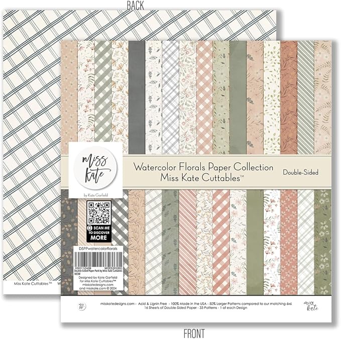 Pattern Paper Pack - Watercolor Florals - 12x12 Scrapbook Paper 12x12 Floral Scrapbook Card Making Crafting Scrapbooking - by Miss Kate Cuttables