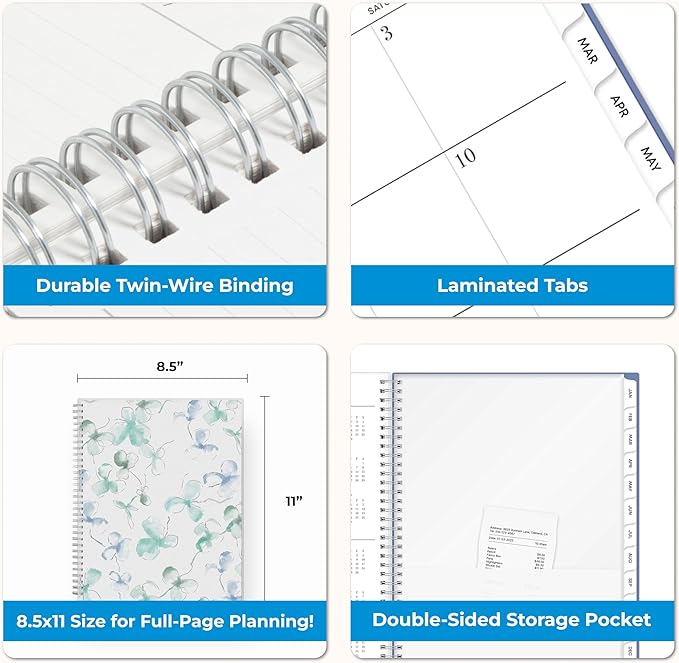 Blue Sky 2026 Weekly and Monthly Planner Calendar, January 2026 - December 2026, 8.5" x 11", Flexible Cover, Laminated Tabs, Durable Twin Wire Binding, Storage Pocket, Lindley