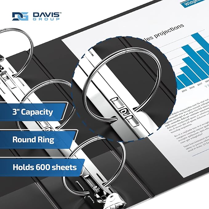 Premium Economy 6-Pack 3-Ring Binders for School or Office, Round-Ring Binders, 3 Inch, Black