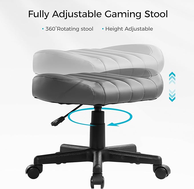 EUREKA ERGONOMIC Height Adjustable Foot Stool,19x18'' Large Seat Under Desk Footrest,Swivel Rolling Chair W Sturdy Wheels,Ottoman Stool Simple Meeting Chair for Home Office,Grey