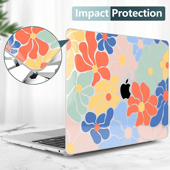 TWOLSKOO Compatible with MacBook Pro 13 inch Case 2023-2016 A2338 M2/M1 A2251 A2289 A2159 A1989 A1706, Plastic Hard Shell Cover & Keyboard Skin & Screen Protector, Chamomile Blue