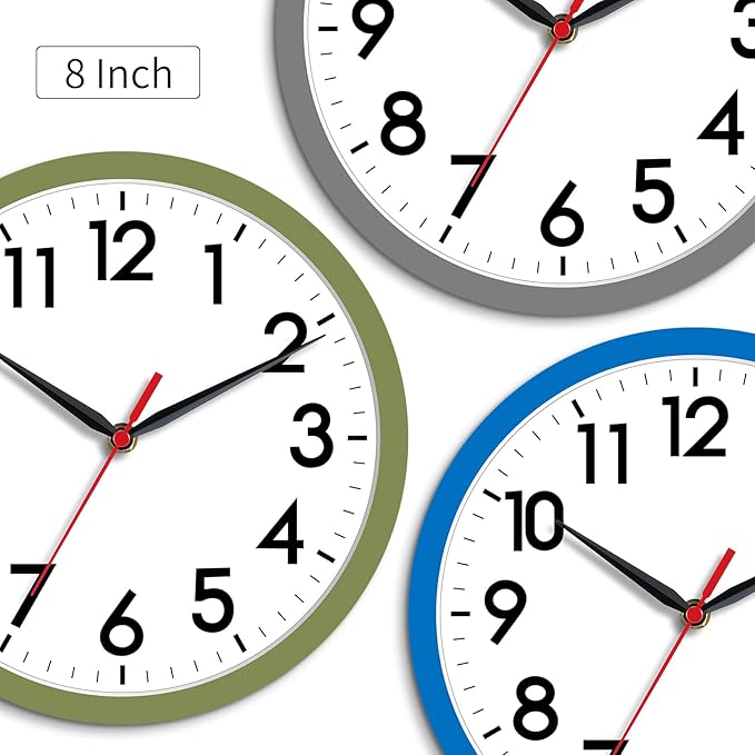 AKCISOT Wall Clock 8 Inch Silent Non-Ticking Modern Clocks Battery Operated - Analog Small Classic for Office, Home, Bathroom, Kitchen, Bedroom, School(Gray)