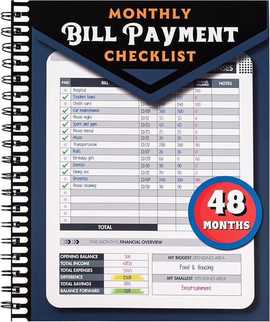 Monthly Bill Payment Checklist: Bill Tracker Notebook With Spiral Binding 8"x10" The 4-Year Guide for Families & Money Managers, 960 Billing Records Included (Blue)