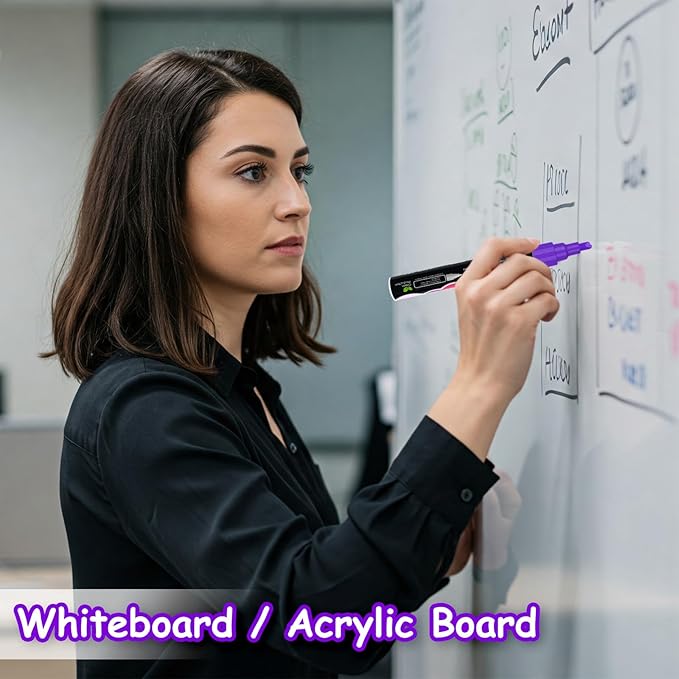 Liquid Chalk Markers Set (8 Pack), 6mm Reversible Thick & Chisel Tip, Wet Erase Paint Pens for Non Porous Blackboard Chalkboard, Car Glass Windows, School Business Supplies (8 Neon Color)