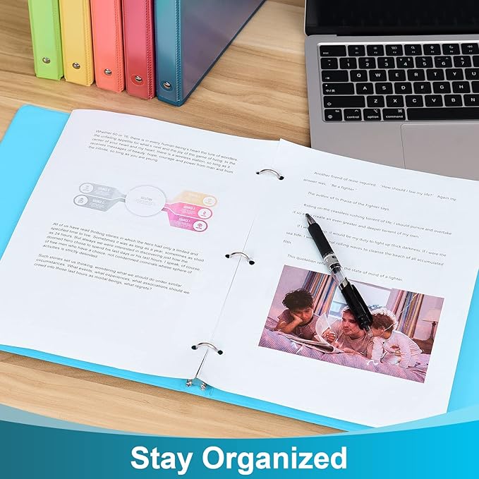 1-inch 3 Ring Binder with 2 Interior Pockets, 1'' Basic Binders Holds US Letter Size 8.5'' x 11'' Paper - Versatile Binders for Office, Home, and School Use, 6 Pack (6-Color Assorted)