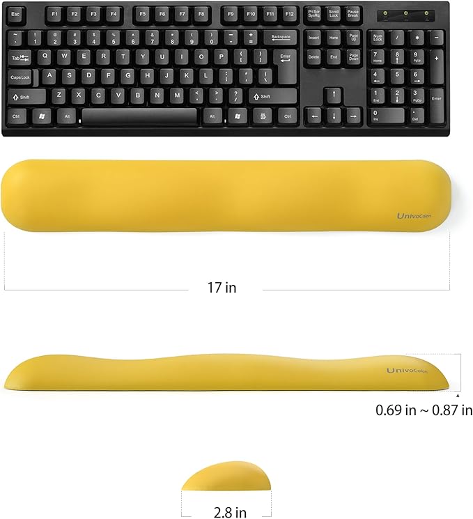 UnivoColors Design-Wave Set of Wrist Rest,Artificial Sheepskin+Memory Foam+Ergonomic+Anti-Slip Gel, Resilience Support During Work and Gaming,Keyboard Accessory,Yellow