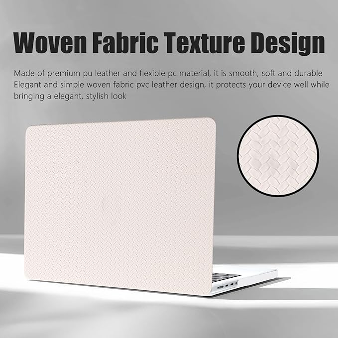 DTangLsm for MacBook Air 15 inch Case M4 2025 2024 2023 Release A3241 M3 A3114 M2 A2941 Touch ID, Woven Fabric Textured Elegant Leather Hard Shell Cover for Mac Book Air 15 Case+Keyboard Cover, Beige