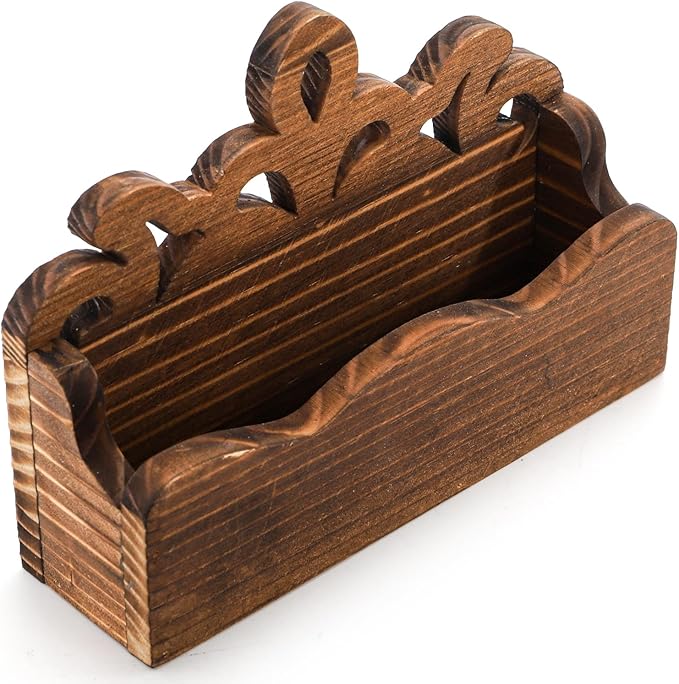 2 Pack Wood Business Card Holder for Desk, Rectangle Carved Business Card Display Stand, Opened Vintage Hollowed Desktop Business Card Display Organizer for Office, Tabletop