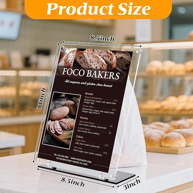 8.5"x11" Acrylic Sign Holder, 180° Adjustable Magnetic Code Sign Menu Stand, Double-Sided Clear Table Paper Display Holder For Office, Store, Restaurant
