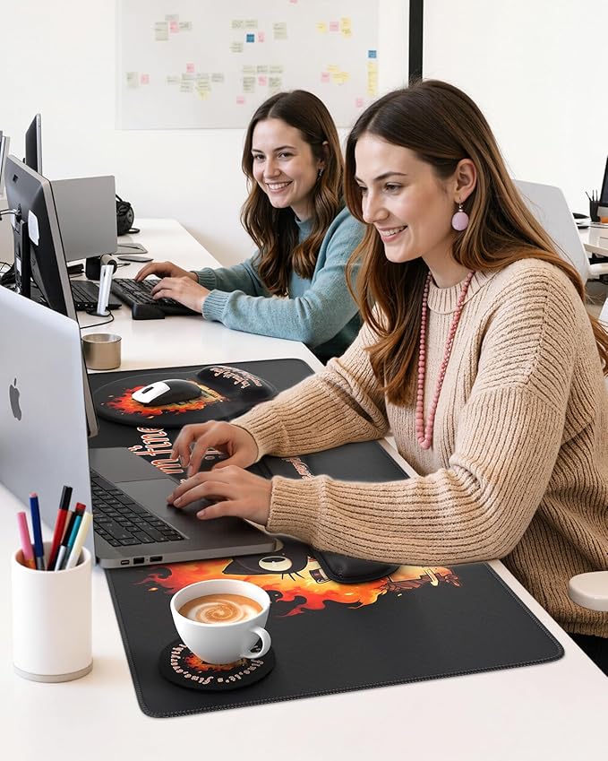 HAOCOO Memory Foam Ergonomic Keyboard Wrist Rest with Mouse Pad Wrist Support, Stitched Edges Large Gaming Desk Mat with Coaster 4-in-1 Set, Non-Slip Base Desk Protector Mat for Office Supplies