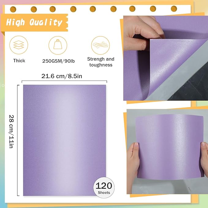 120 Sheets Purple Shimmer Cardstock 8.5 x 11 Inch Metallic Paper, 250gsm/92lb Double Sided Card Stock Pearlescent Paper for Invitations, Certificates, Crafts, DIY Cards