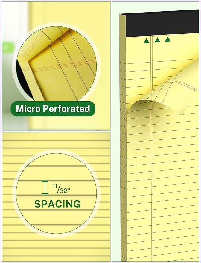 Legal Pads 8.5 x 14, Wide Ruled Legal Pad, Yellow Paper 8.5 x 14, 30 Sheets per Notepad, Large Writing Pad for Office Supplies, College, Micro Perforated Lined Writing Pads, 70 GSM 2 Pieces