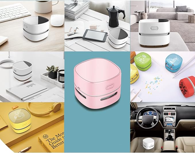 ODISTAR Desktop Vacuum Cleaner, Mini Table dust Sweeper Energy Saving,High Endurance up to 400 mins,360º Rotatable Design for Keyboard/Home/School/Office (Pink Charging)