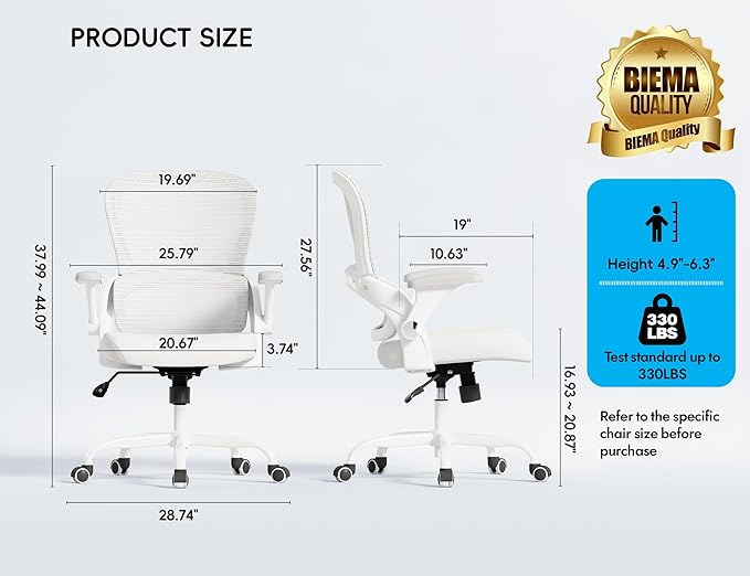 TRALT Office Chair - Ergonomic Office Chair with Back Support, Home Office Desk Chairs, Comfy Desk Chair, Computer Chair, 330lbs Wide Seat Big and Tall Office Chairs for Gamers(White)