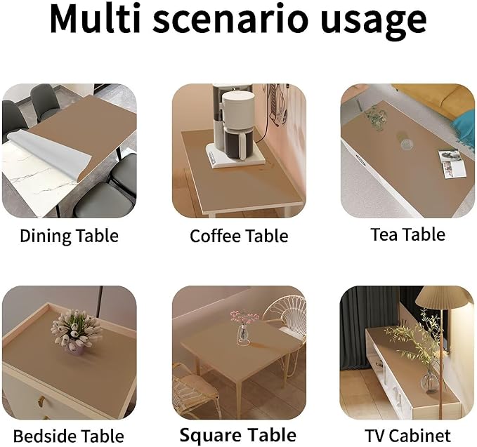 Leather Table Cover,1.8mm Thick,35.4x70.9 Inch Table Protector,Table Protector for Dining Room Table,Dining Table Cover,Table Cover Protector,Wood Table Protector(Khaki+Silvery,35.4x70.9)