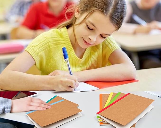 A5 Blank Notebook Bulk,48 pack Kraft Cover Blank Sketch Book Pad Travel Journals with Pastel Color Spine for Students Office, 60 Pages, 8.3”x 5.5”