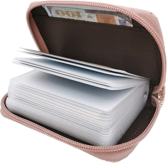 Easyoulife Genuine Leather Credit Card Holder Zipper Wallet With 26 Card Slots